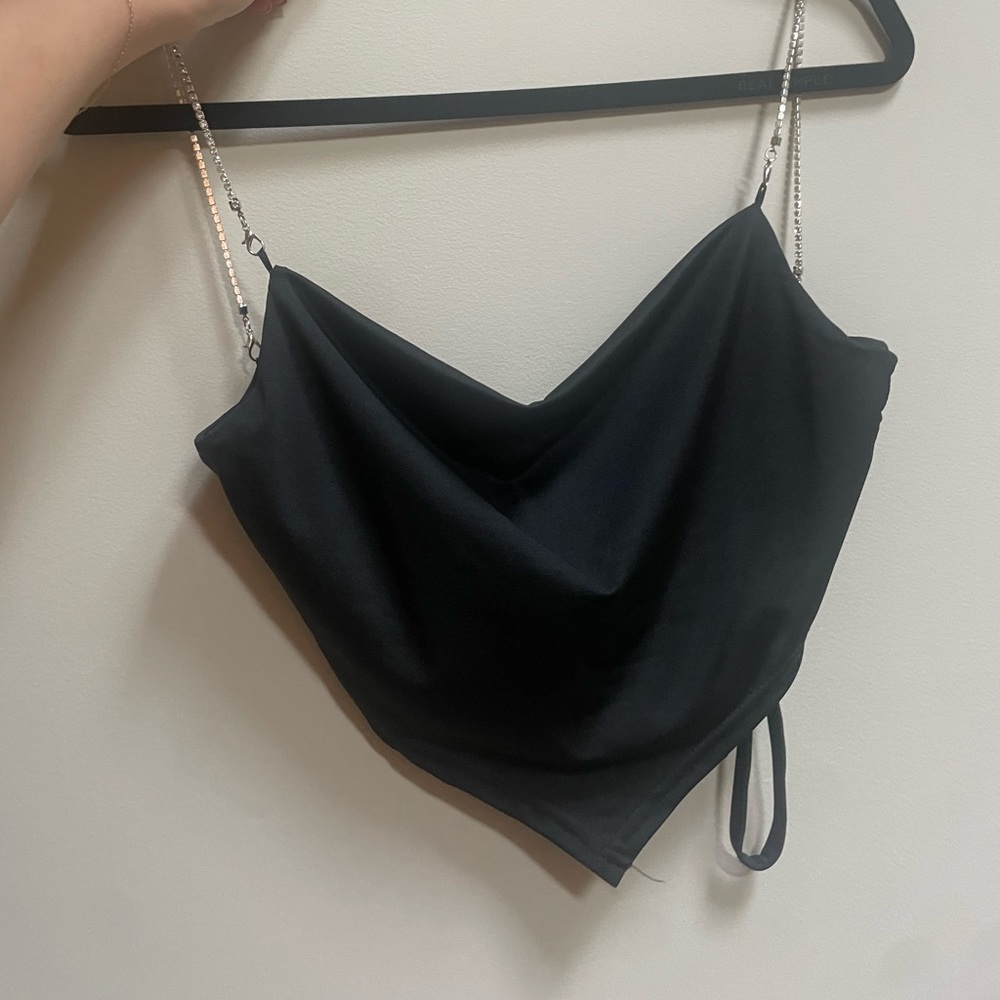 Never worn black cowl neck open back top